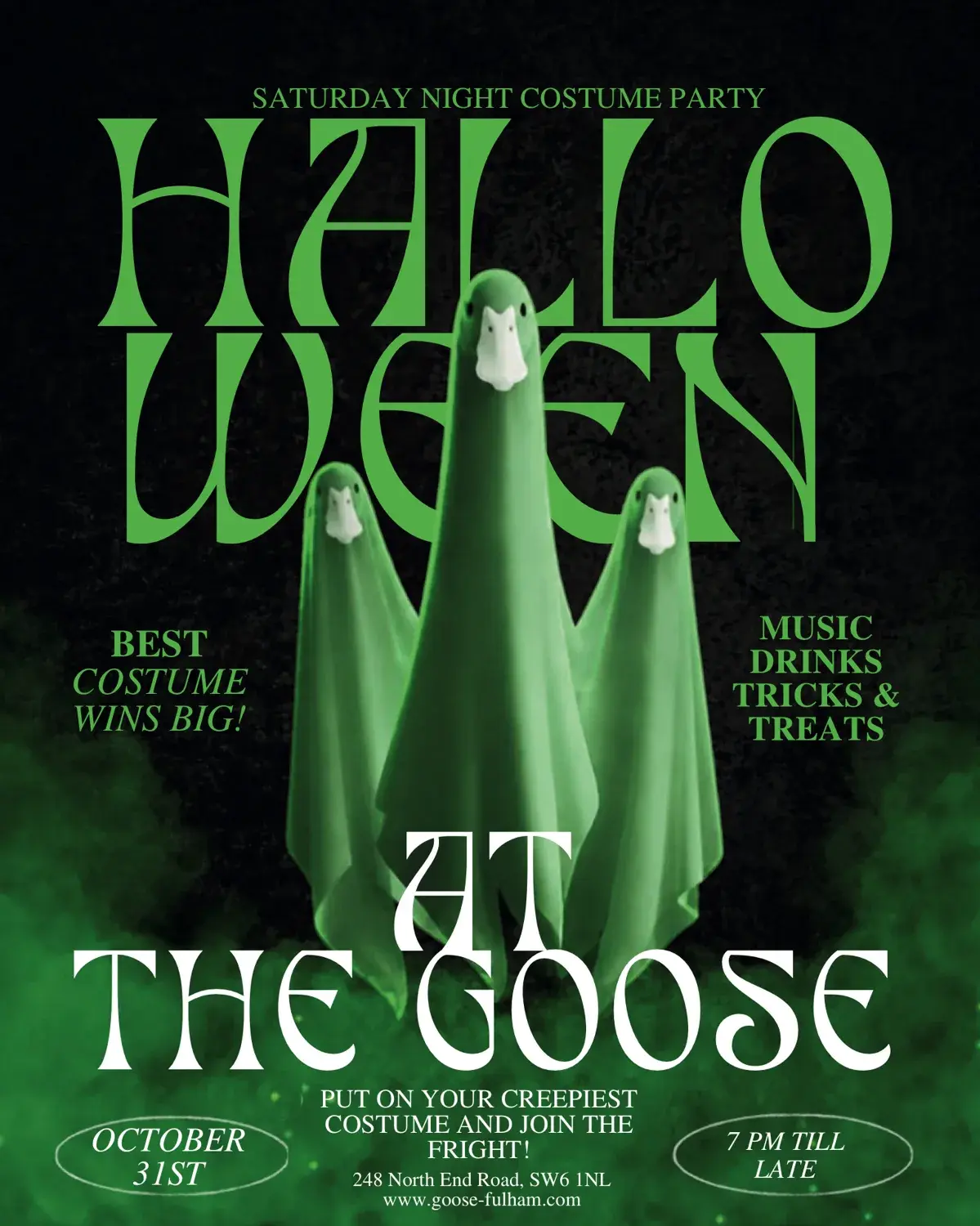Halloween costume party poster - The Goose, Saturday 31 October, 7pm till late